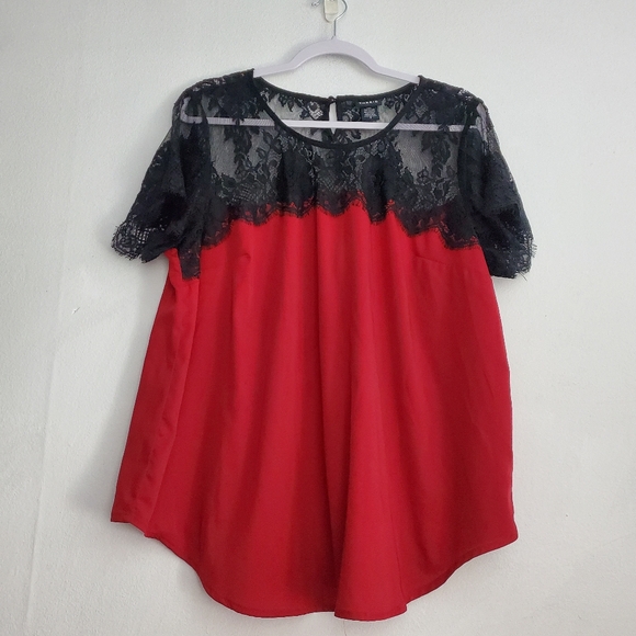 Torrid Lace Inset Satin Blouse - Picture 3 of 8